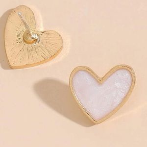 Heart White Enamel Boho Dainty GoldTone Glam Oil slick Valentine’s Day EARRINGS